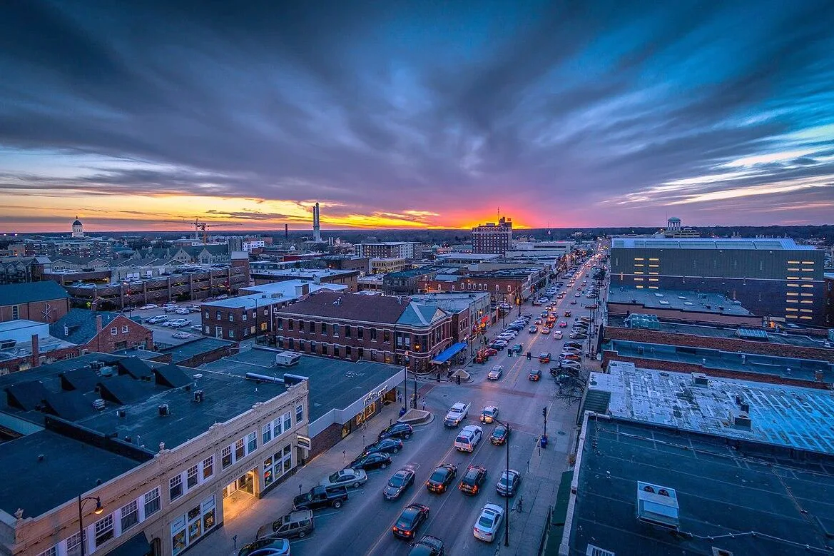 Downtown Columbia, Missouri at sunset
